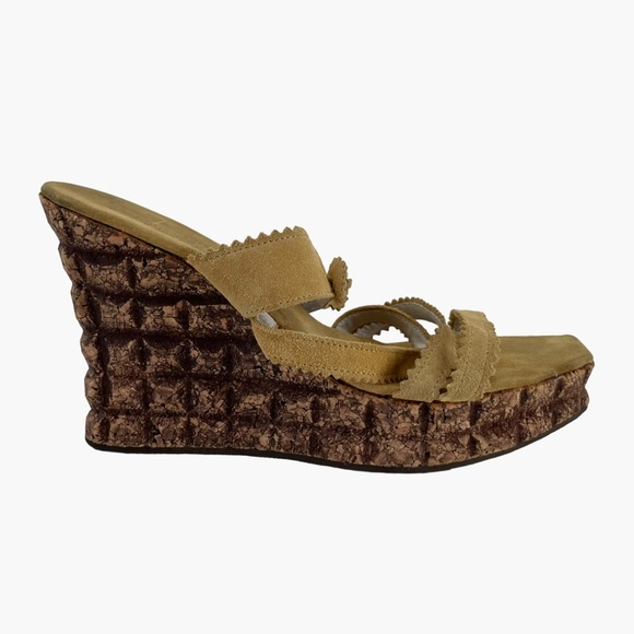 Jacques Raphael Suede Tan Cube‎ Wedges - Picture 1 of 9